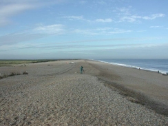 PB100103	Looking west along the shingle beach from Cley Eye.