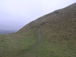P20112012547	The steep descent from Hambledon Hill Fort.