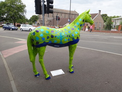 P2011DSC01072	A colourful horse statue in Newmarket.