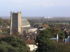 P2005C048730	Orford church viewed from the roof of Orford Castle.