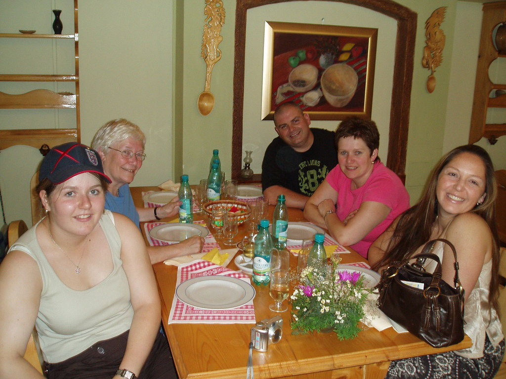 Becky, Linda, John, Jane and Natalie at a late breakfast on Sunday.
