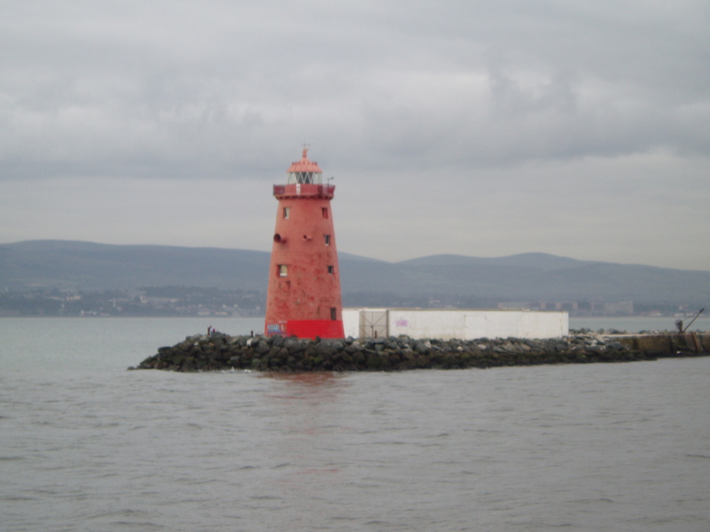 A lighthouse on the breakwater of Dublin Harbour.