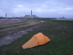 P2013DSC04613	The campsite, with Kingsnorth Power Station behind.