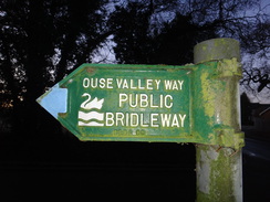 P2018DSC07458	An Ouse Valley Way sign in Harrold Country Park.